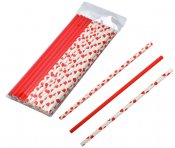 Papperssugrör med 3 olika röda motiv 24-pack