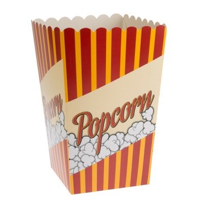 Biopaket mellan Popcorn smör, Cola bägare m.m